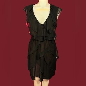 Sheer Black Ruffle Mini Dress – Gothic & Flirty